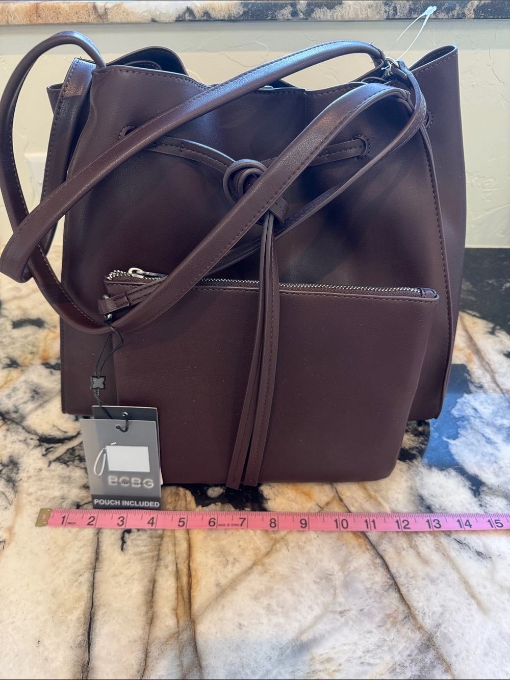 Women’s Brown Bucket Tote Shoulder Bag with Pouch